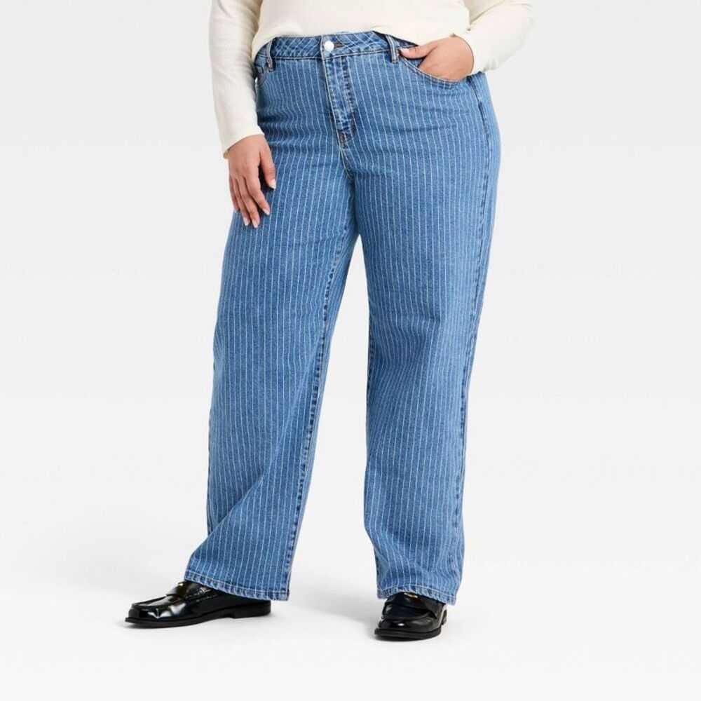 Women's High-Rise Straight Leg Jeans - Ava & Viv Blue Pinstripe 22